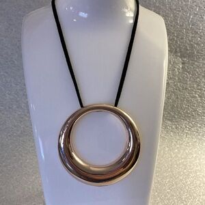 NWOT - Circle of Life Rose Goldtone Pendant Necklace & Adjustable Black Rope